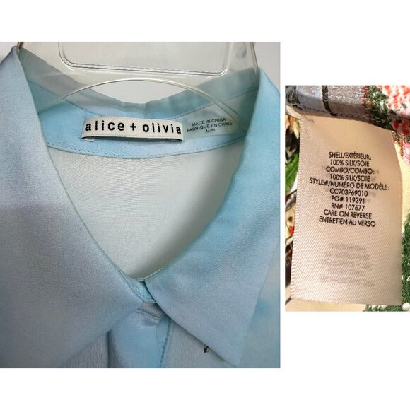 Alice + Olivia Willa Emily in Paris Eiffel Tower Shirt Blouse Silk Floral M - Picture 3 of 16